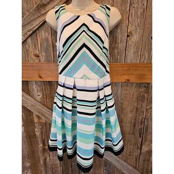 Danny & Nicole | Dresses | Danny Nicole Fit Flare Dress Size 4 Color Block  Pleated With Pockets | Poshmark